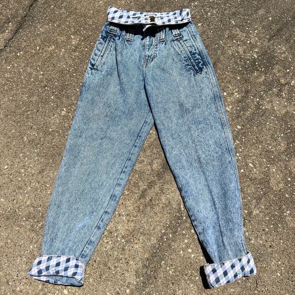 Vintage girls 80s paper bag high rise fold over jeans - Picture 6 of 7